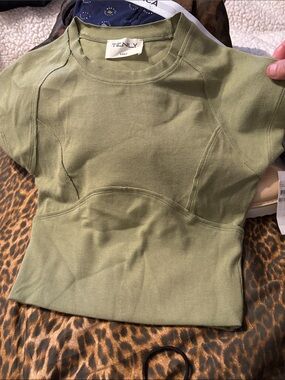 TENLY Olive Green Girls' Ribbed Short Sleeve Top